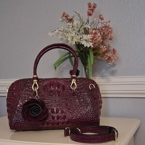 Elegant Burgundy Croc-Embossed Handbag